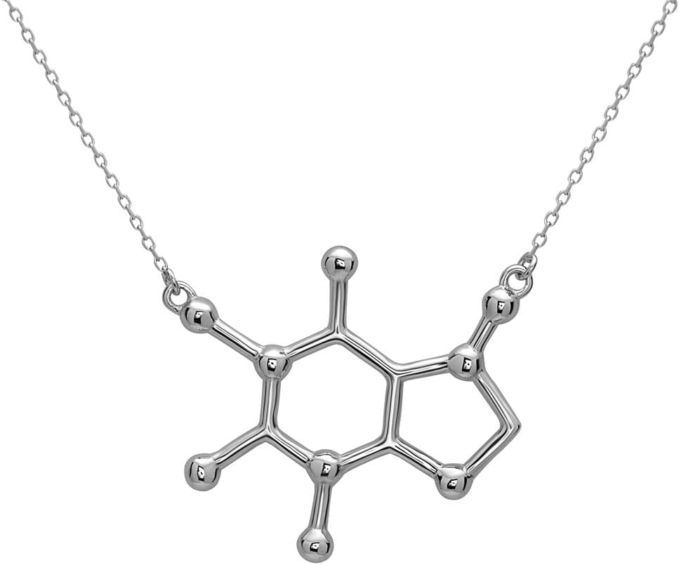 Caffeine Molecule Necklace - 925 Sterling Silver Jewelry for Coffee Lovers & Science Enthusiasts