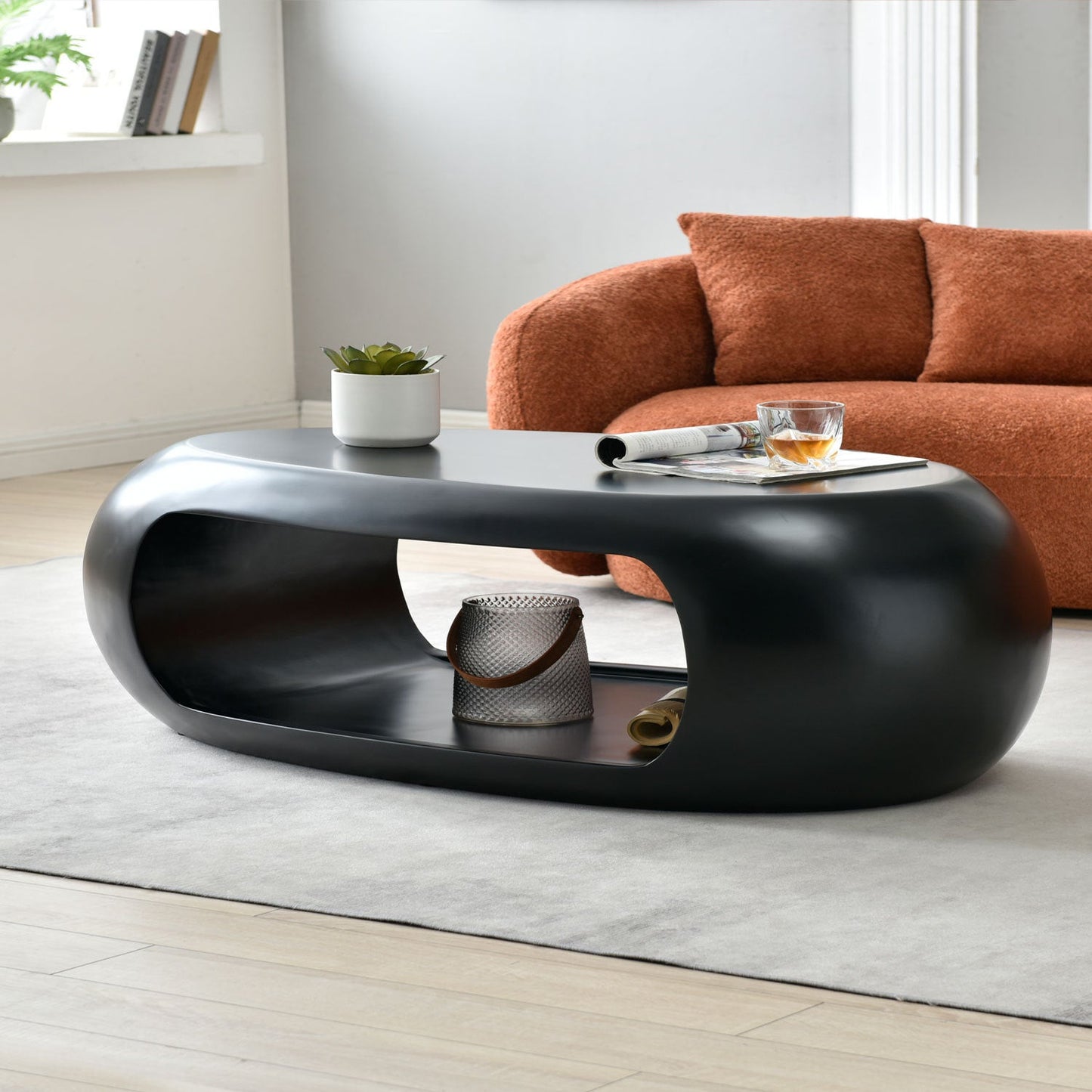 47.24'' Modern Oval Coffee Table, Sturdy Fiberglass Center Cocktail