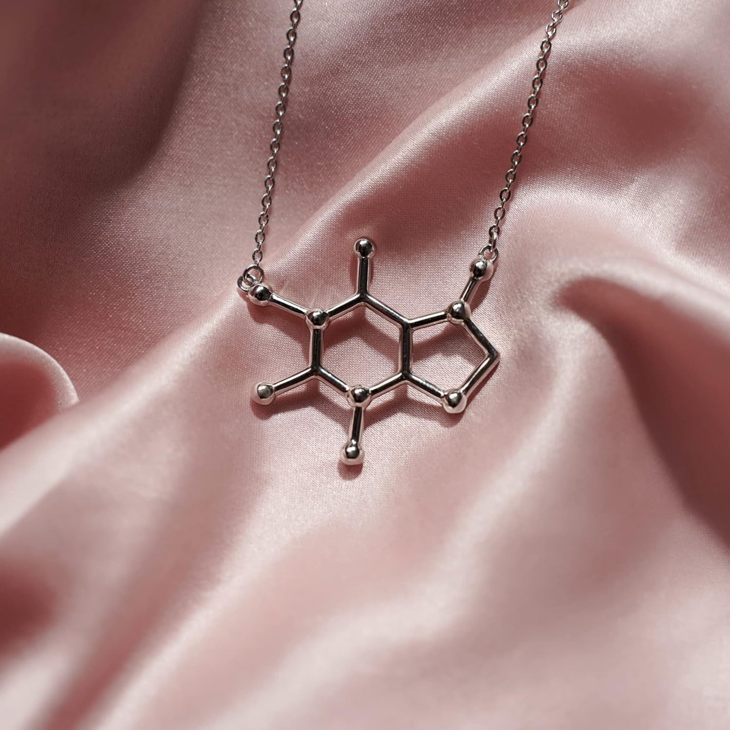 Caffeine Molecule Necklace - 925 Sterling Silver Jewelry for Coffee Lovers & Science Enthusiasts