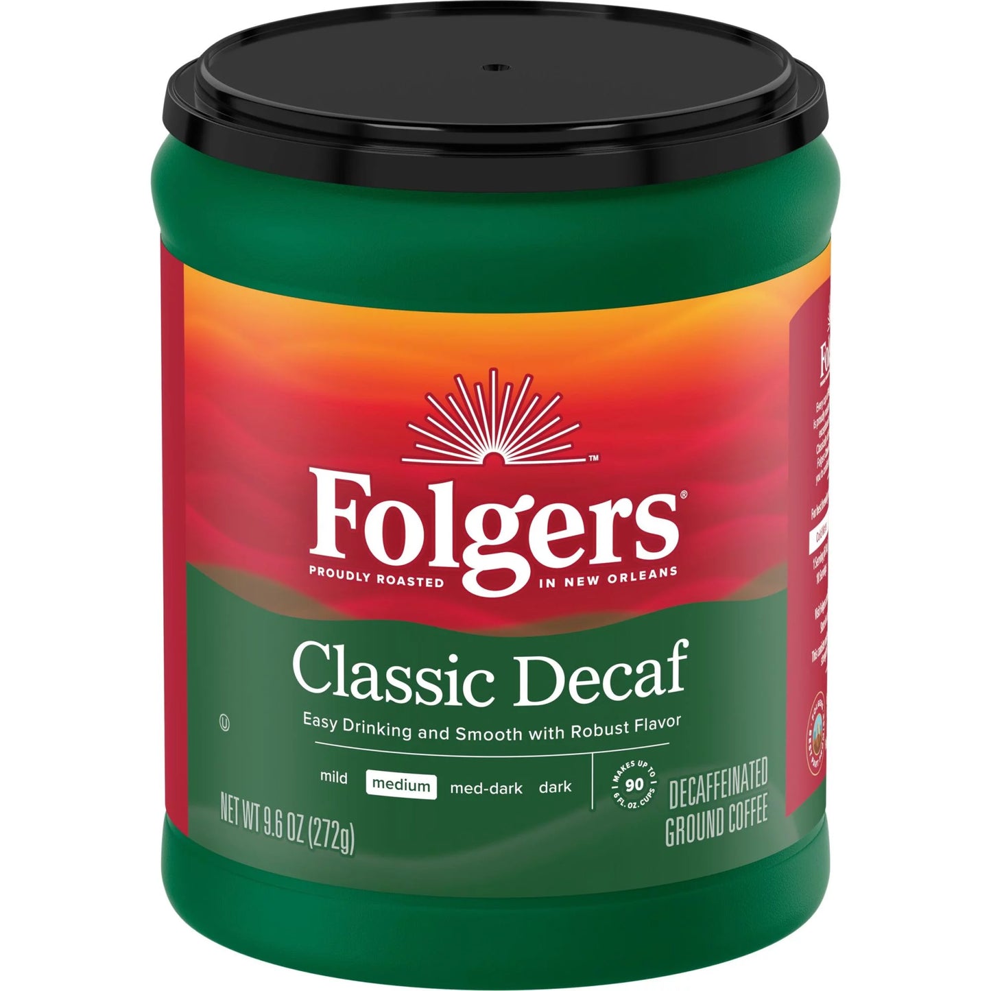 Decaf Coffee, Ground Coffee, Classic Medium Roast, 9.6 Ounce Canister