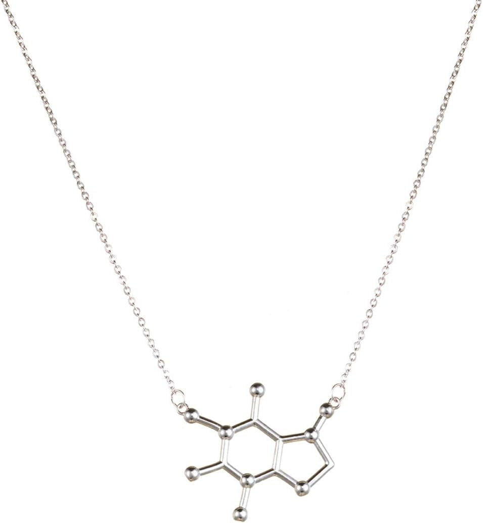 Caffeine Molecule Necklace - 925 Sterling Silver Jewelry for Coffee Lovers & Science Enthusiasts