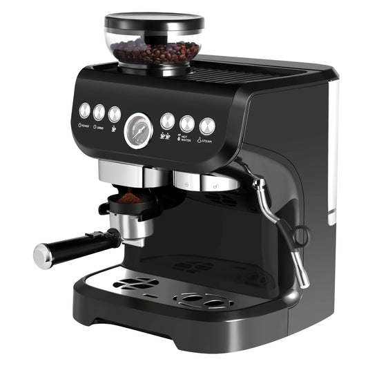 [US Direct] AC-517E 15Bar 1100W 110V Espresso Coffee Makers with Grinder Machine Electric Commercial Coffee Makers Machine for Household, Hotel