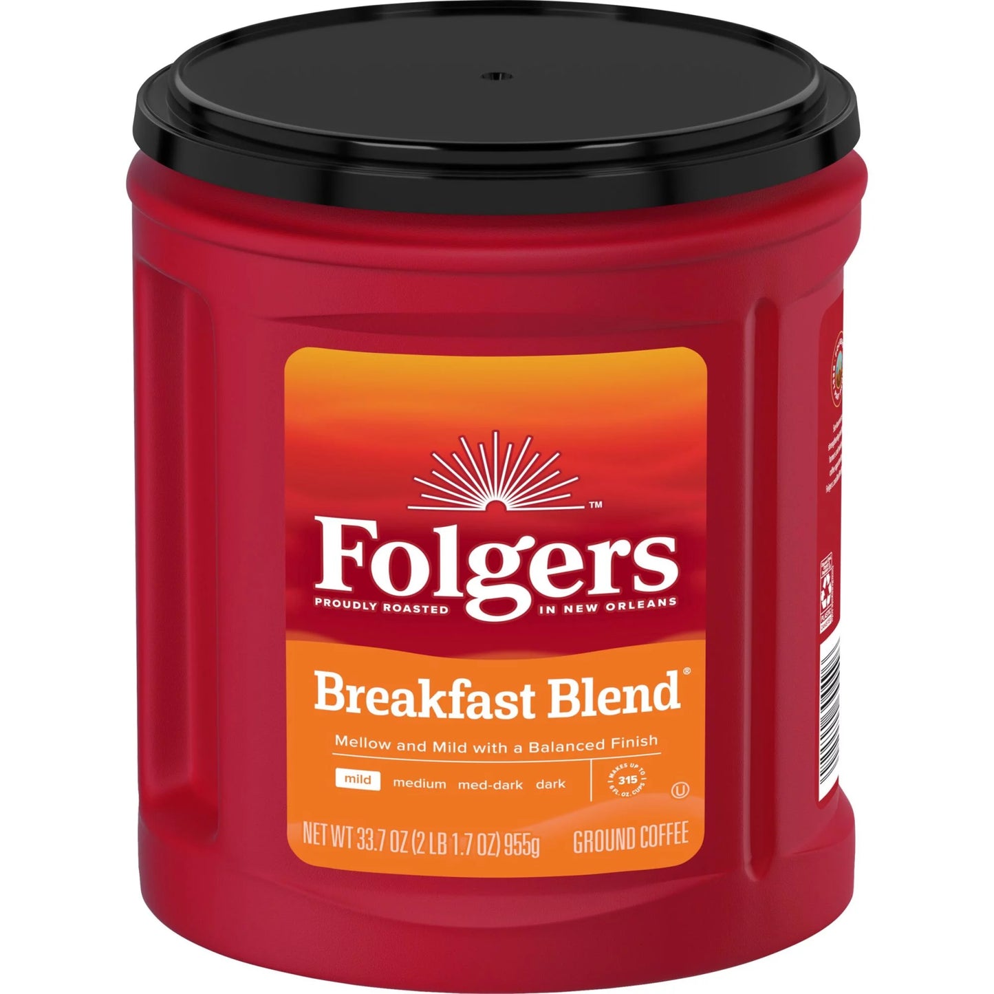 (2 Pack)  Breakfast Blend Ground Coffee, Smooth & Mild Coffee, 33.7 Ounce Canister