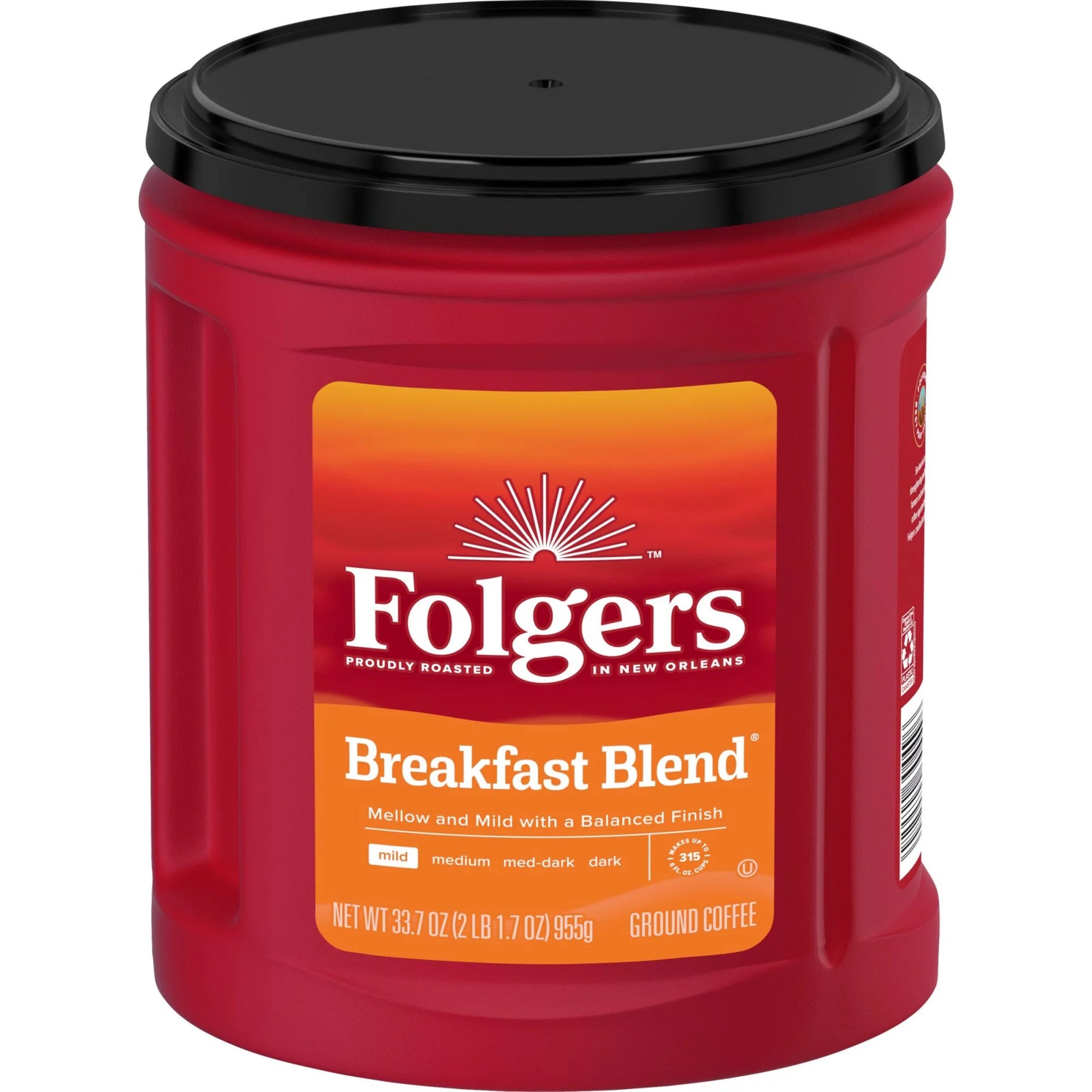 (2 Pack)  Breakfast Blend Ground Coffee, Smooth & Mild Coffee, 33.7 Ounce Canister