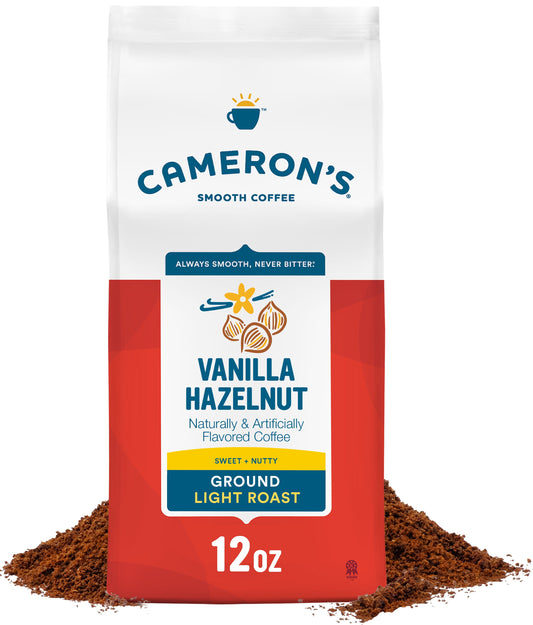 (2 Pack)  Flavored Vanilla Hazelnut Ground Coffee, Light Roast, 12 Oz, Naturally Caffeinated