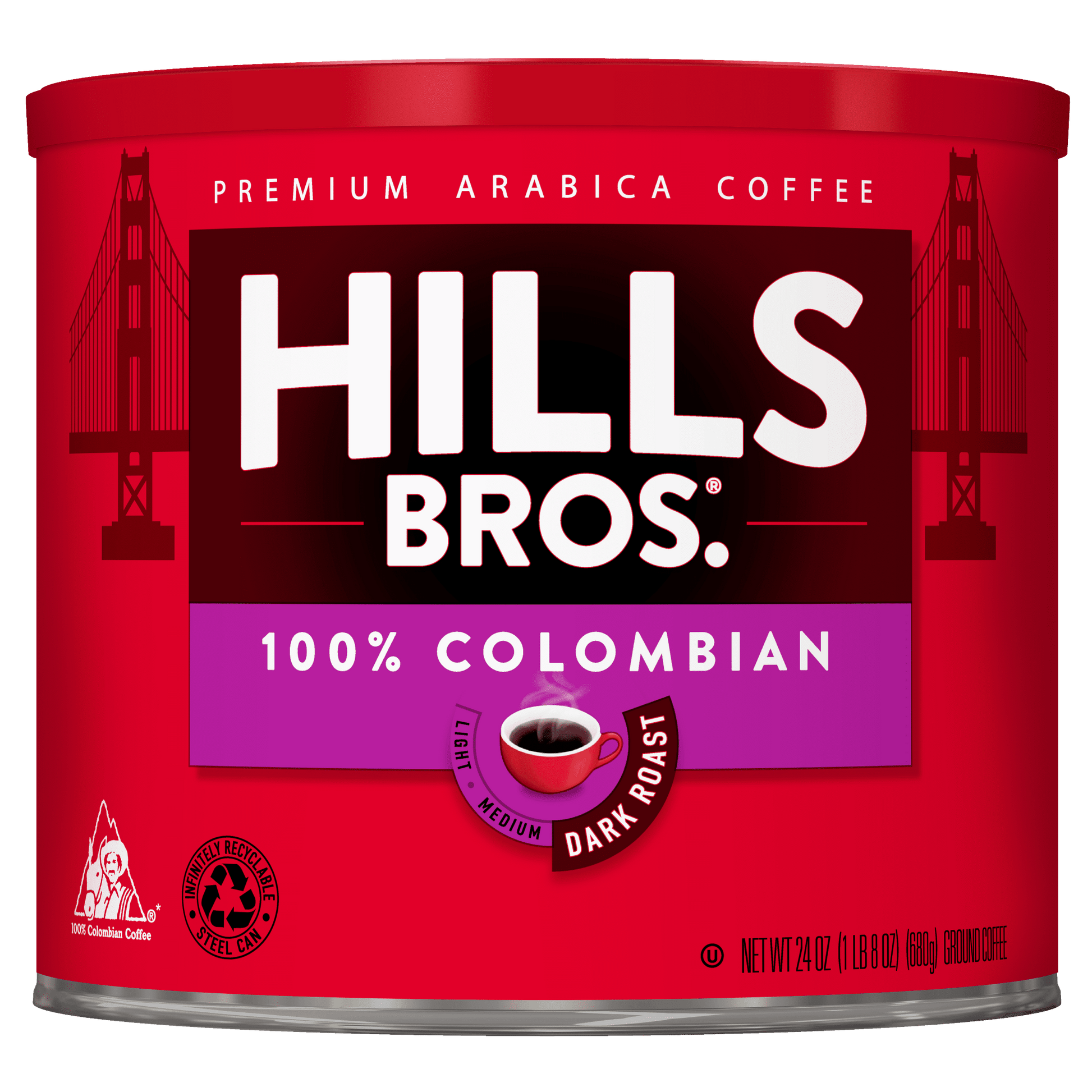 . Coffee 100% Colombian Ground Coffee, Dark Roast, 24 Oz