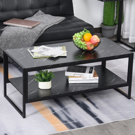 HOMCOM Modern Marble Texture Coffee Table End Side Table with Storage