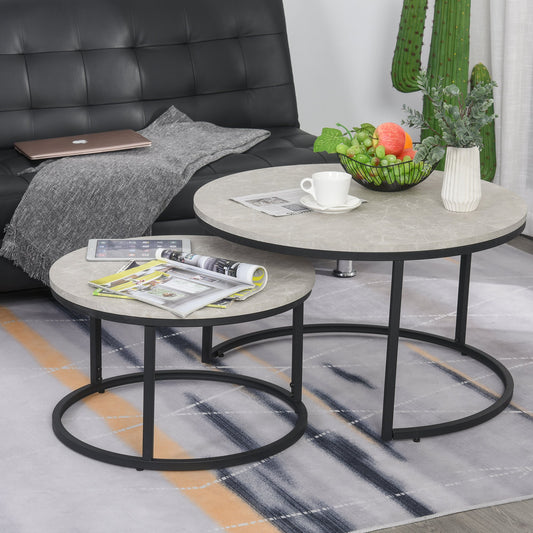 HOMCOM 2-PCS Modern Elegance Stack Design Coffee Table Set with Metal