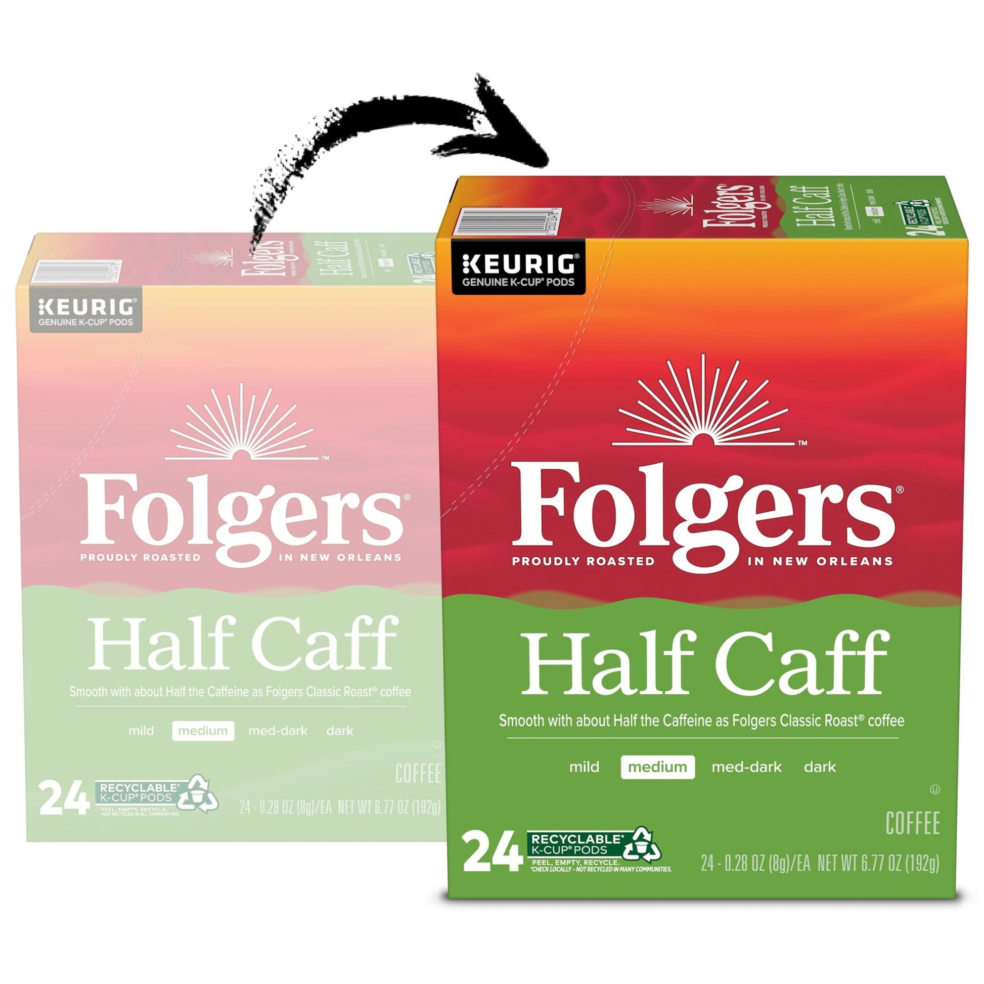 1/2 Caff Coffee, Medium Roast Coffee, Keurig K-Cup Pods, 24 Count Box