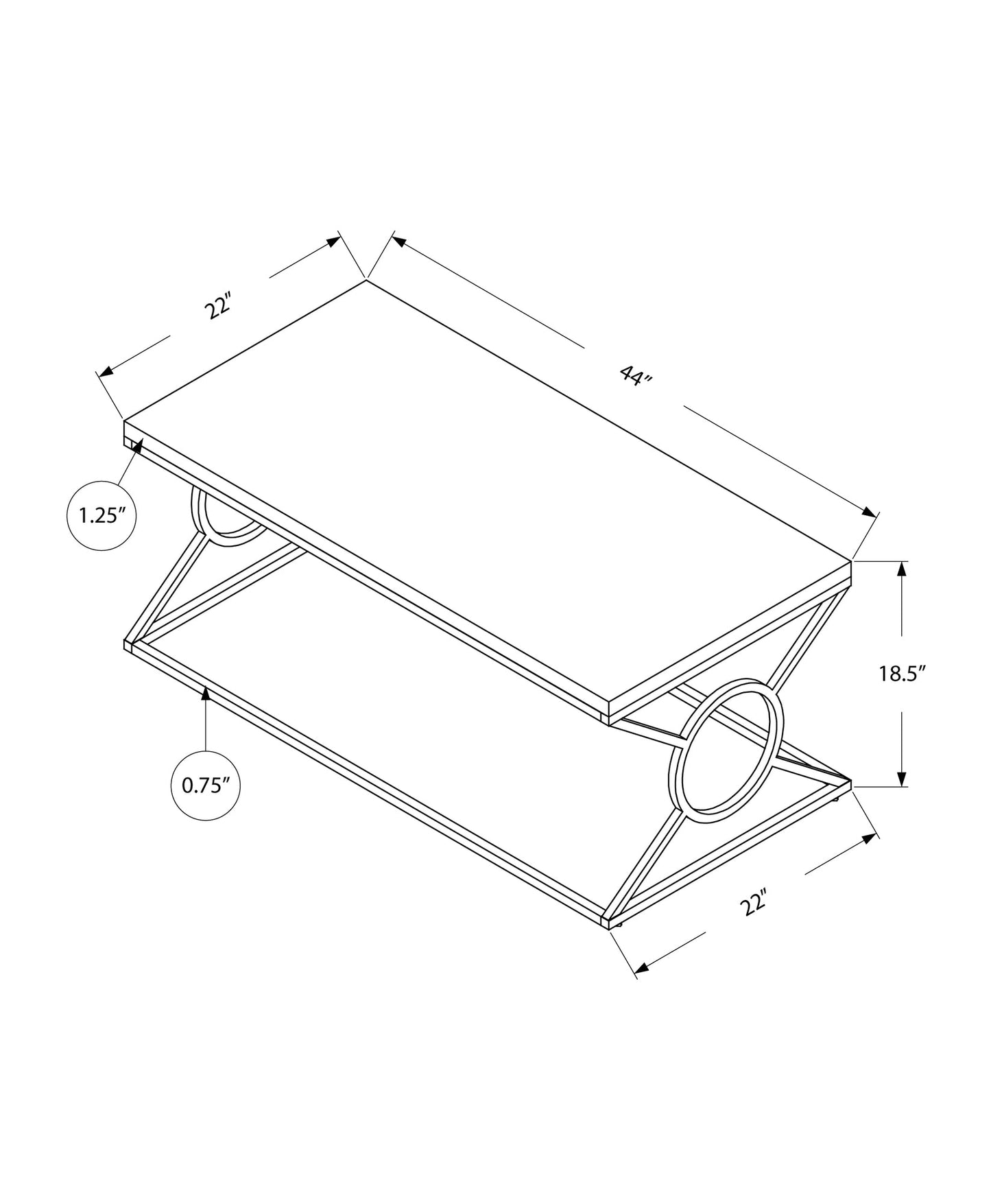 22inches x 44inches x 18.5inches White Metal  Coffee Table