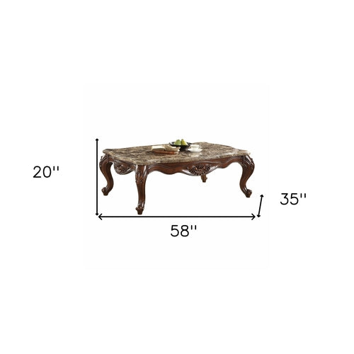 35inches X 58inches X 20inches Marble Cherry Oak Wood Coffee Table