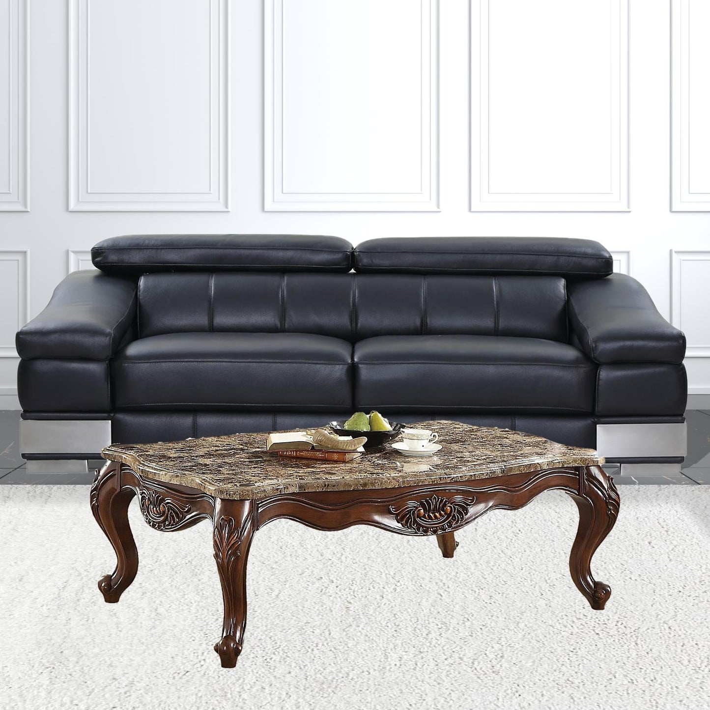 35inches X 58inches X 20inches Marble Cherry Oak Wood Coffee Table