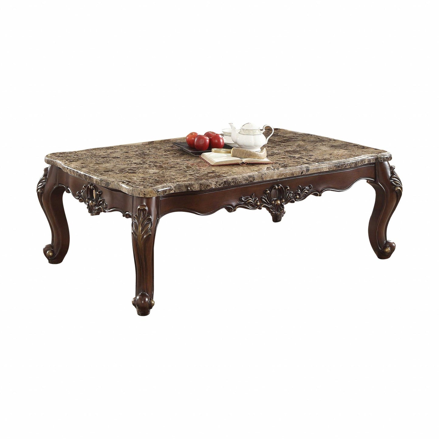 35inches X 58inches X 20inches Marble Cherry Oak Wood Coffee Table
