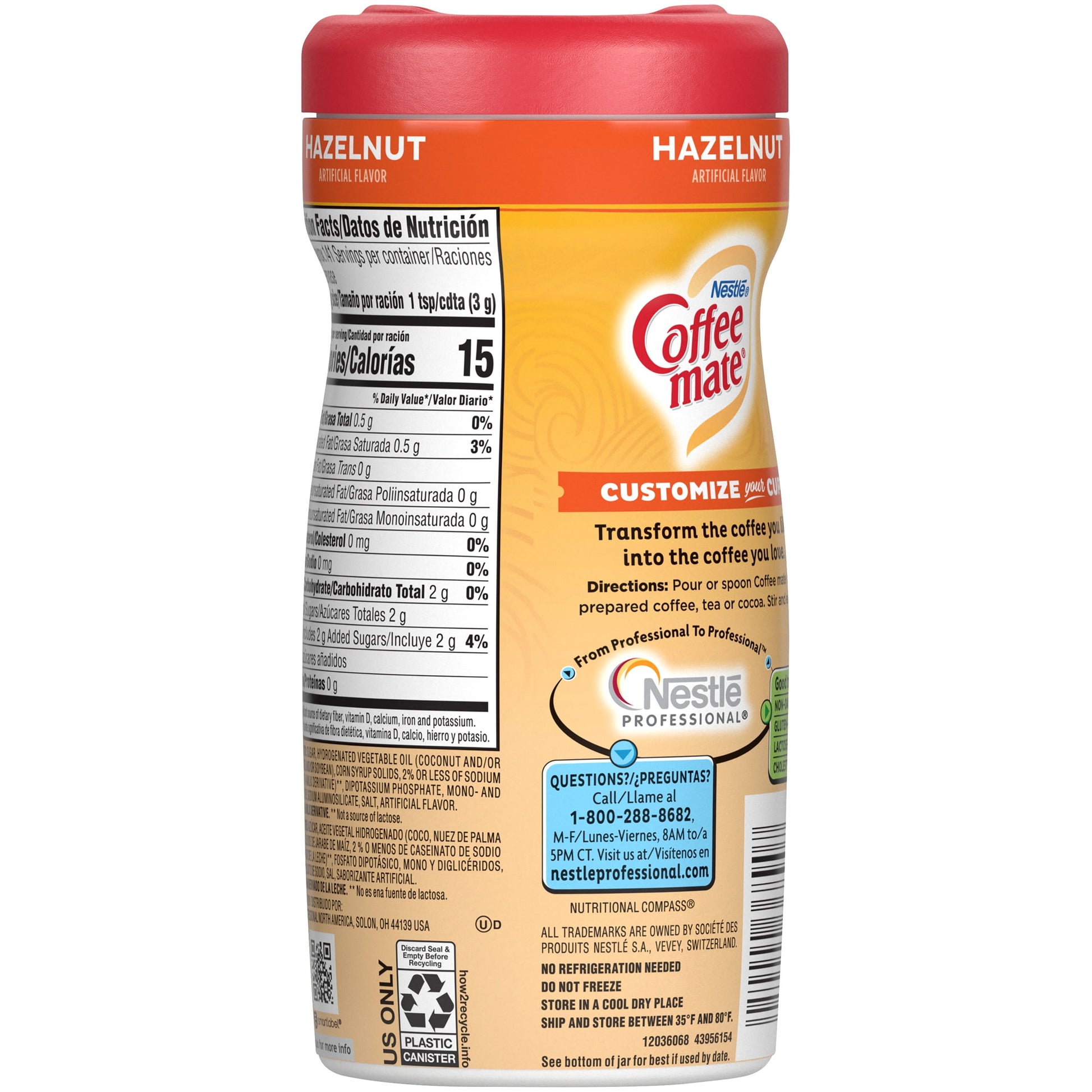 NESTLE Coffee Mate Coffee Creamer Hazelnut Powder Creamer 15 Oz. Canister