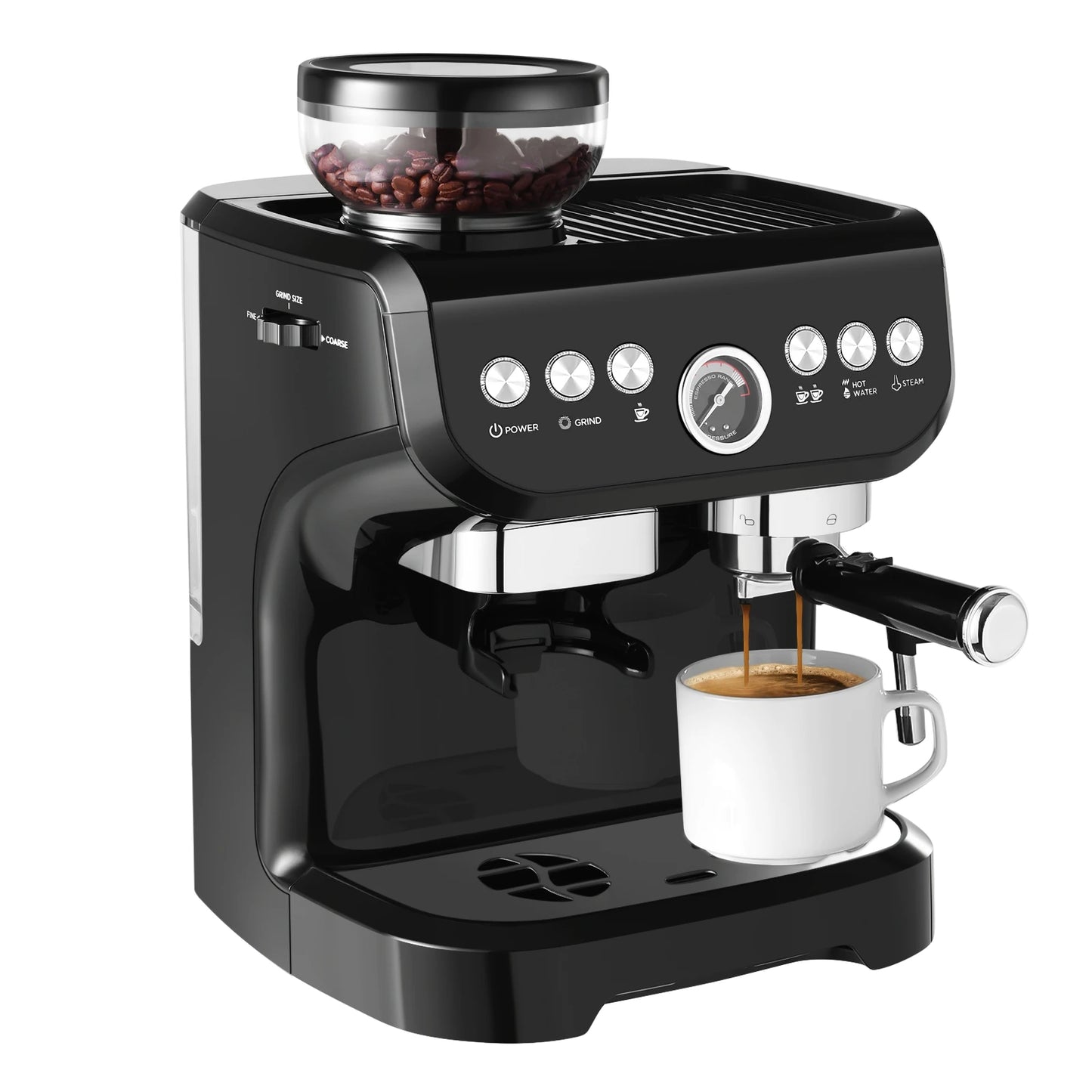 [US Direct] AC-517E 15Bar 1100W 110V Espresso Coffee Makers with Grinder Machine Electric Commercial Coffee Makers Machine for Household, Hotel