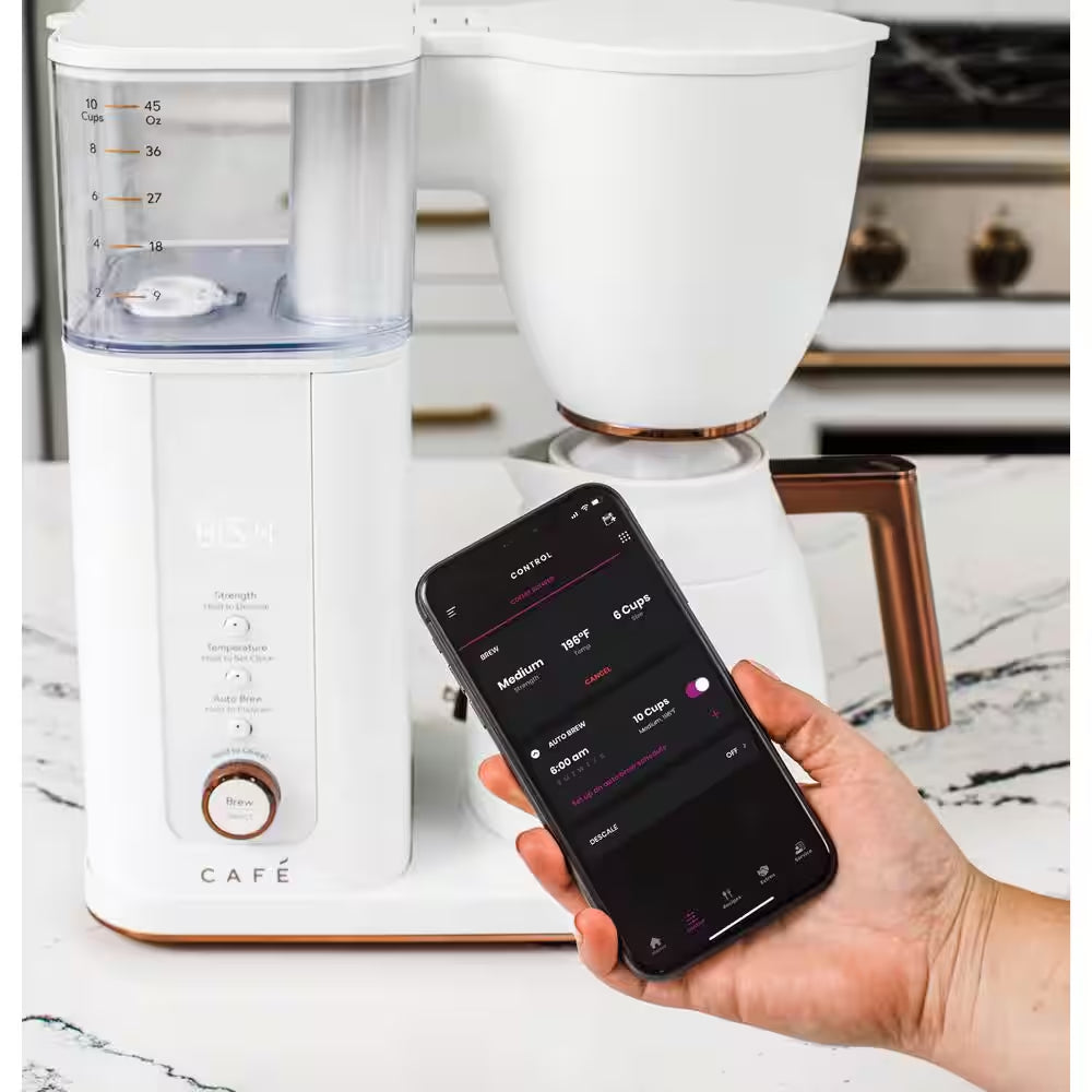 10 Cup Matte White Specialty Drip Coffee Maker with Insulated Thermal Carafe, and Wifi Connected