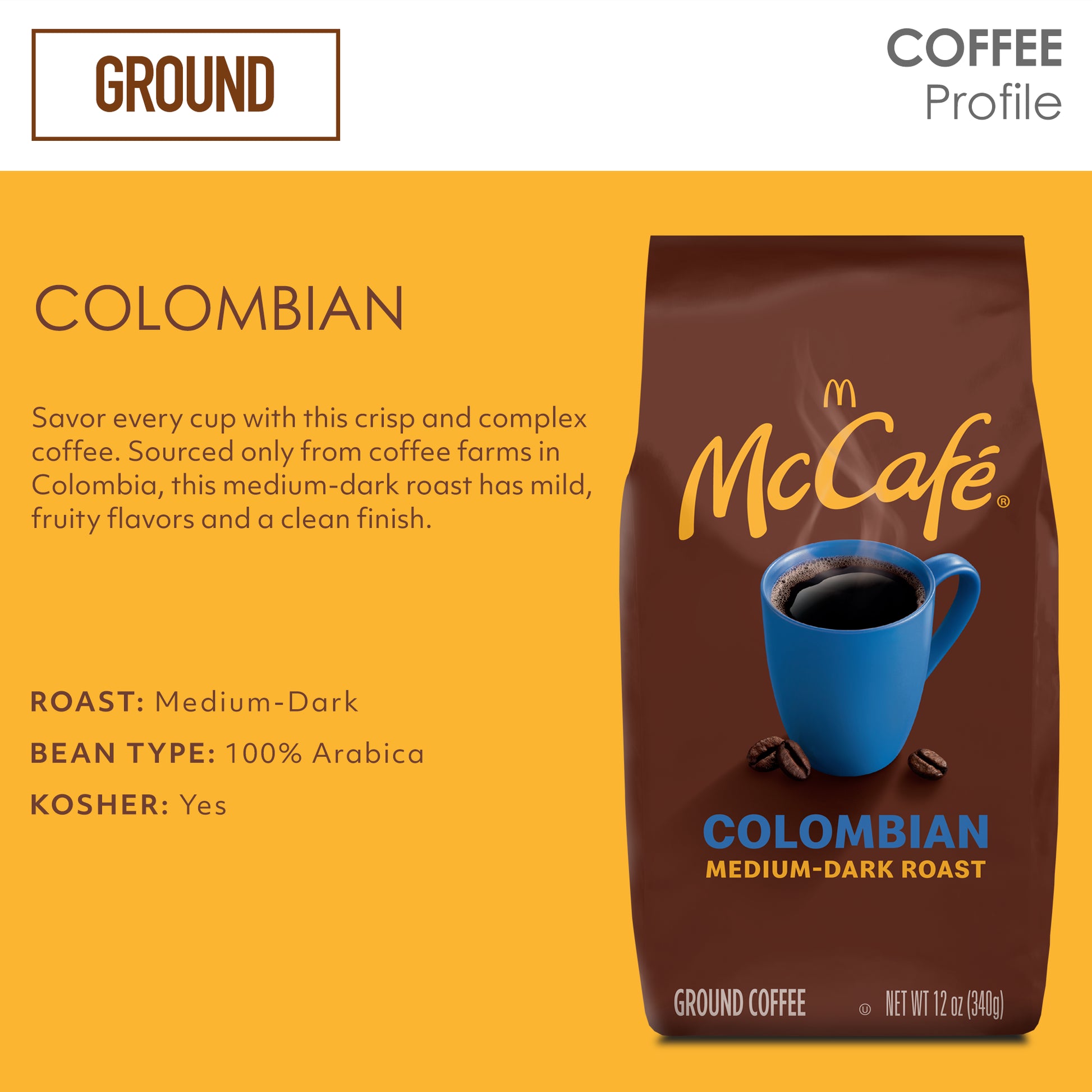 Mccafe Colombian, Medium-Dark Roast, Ground Coffee, 12 Oz