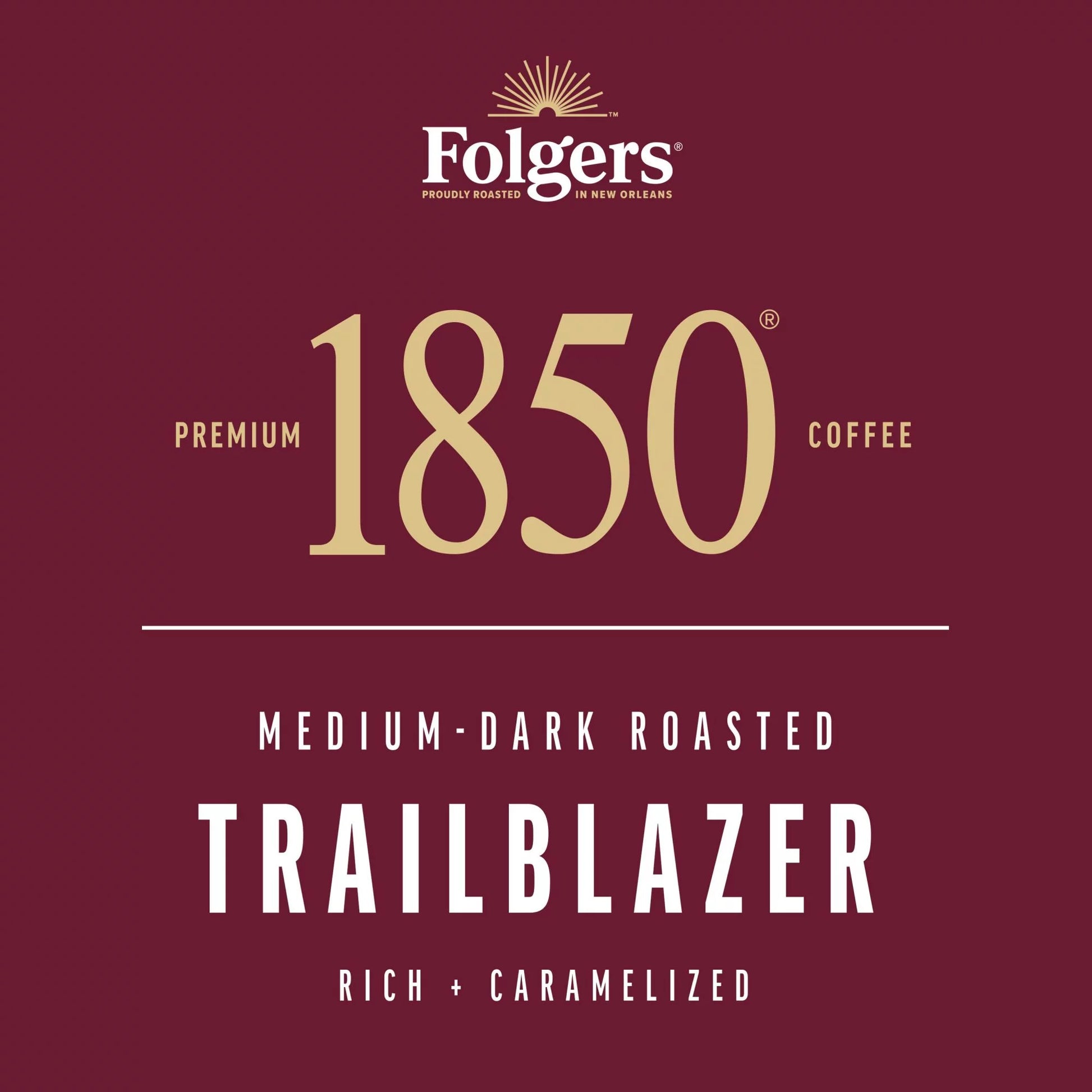 1850 Trailblazer Coffee, Medium-Dark Roast Ground Coffee, 12 Oz.