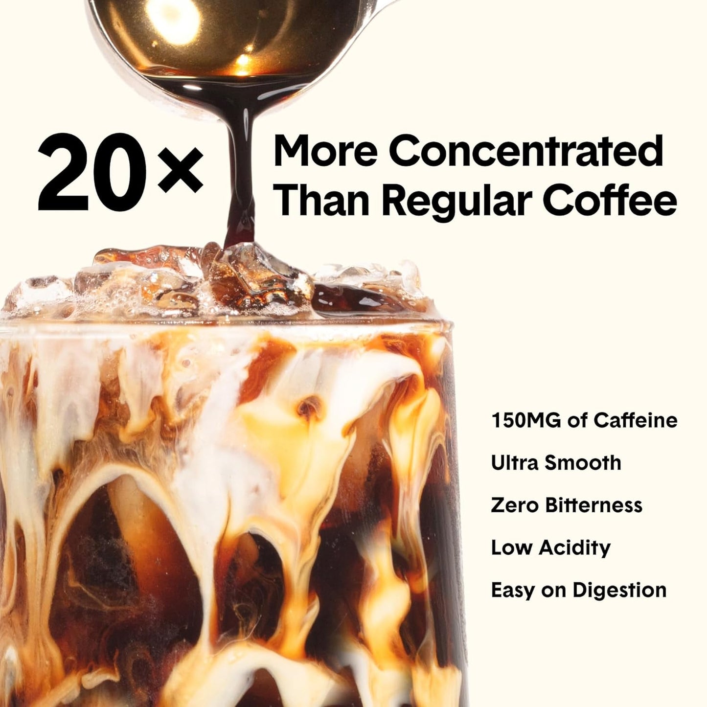Coffee Concentrate (Original) High Caffeine Instant Cold Brew Coffee, Iced Coffee Instant Espresso, Hot + Cold Coffee Drinks - Make 14 Cups Instant Coffee Cold Brew Concentrate 150Mg Caffeine/Tbsp