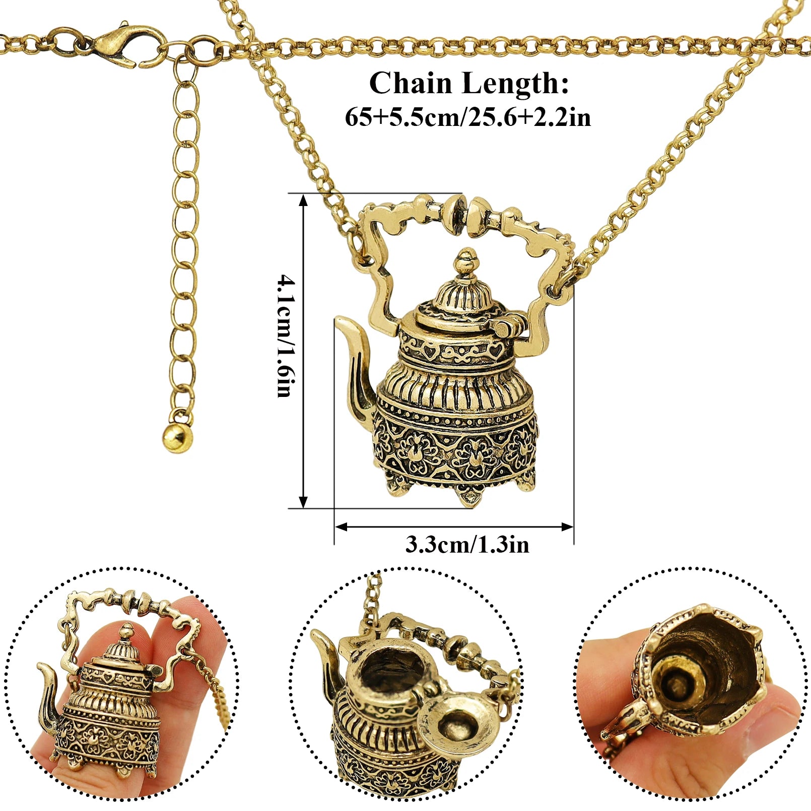 Vintage Silver Plated Victorian Wonderland 3D Tea Pot Party Steampunk Goth Pendant Necklace Link Chain Choker Collar Jewelry