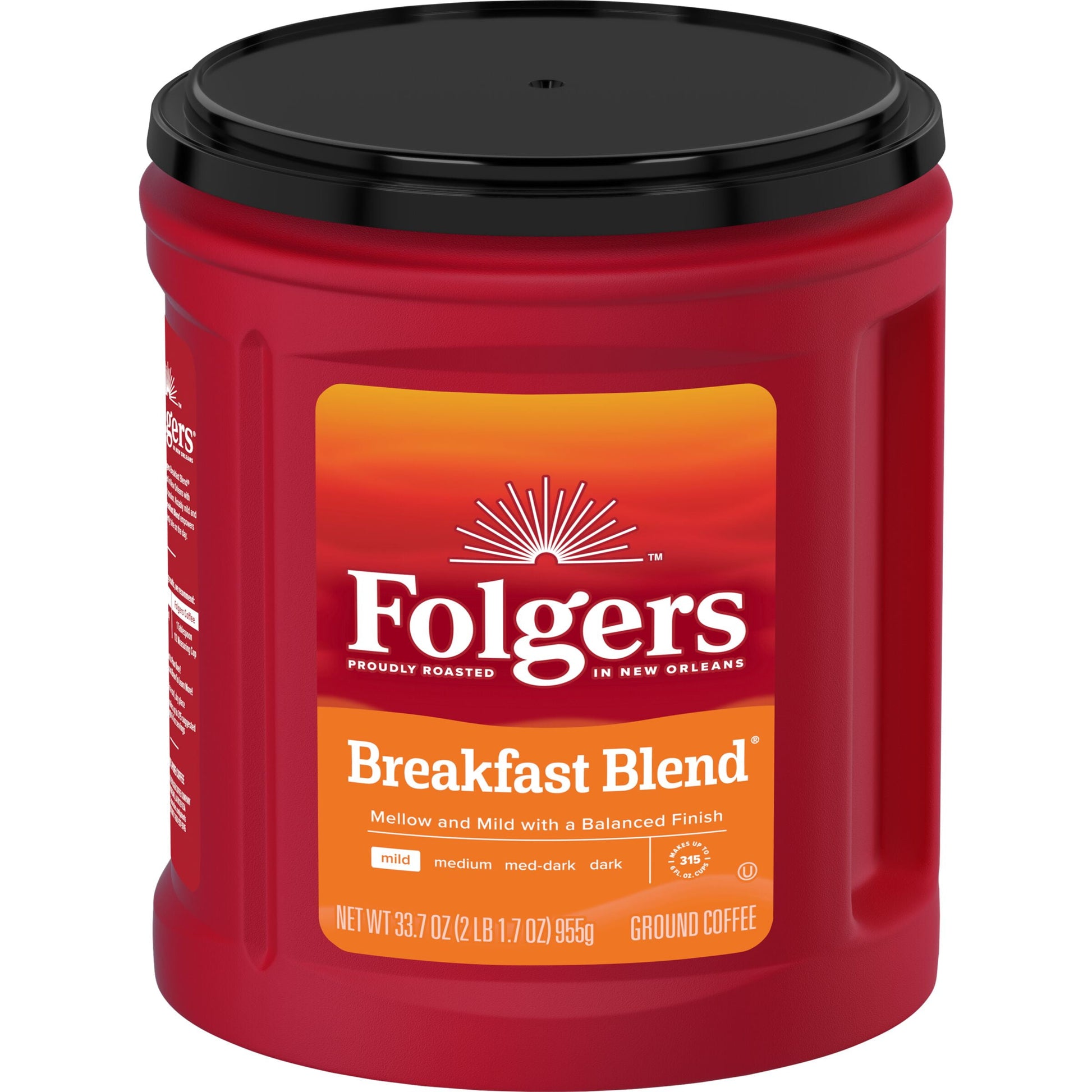 (2 Pack)  Breakfast Blend Ground Coffee, Smooth & Mild Coffee, 33.7 Ounce Canister