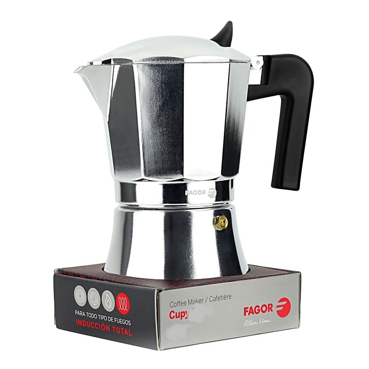 Italian Coffee Pot FAGOR Cupy Aluminium 6 Cups
