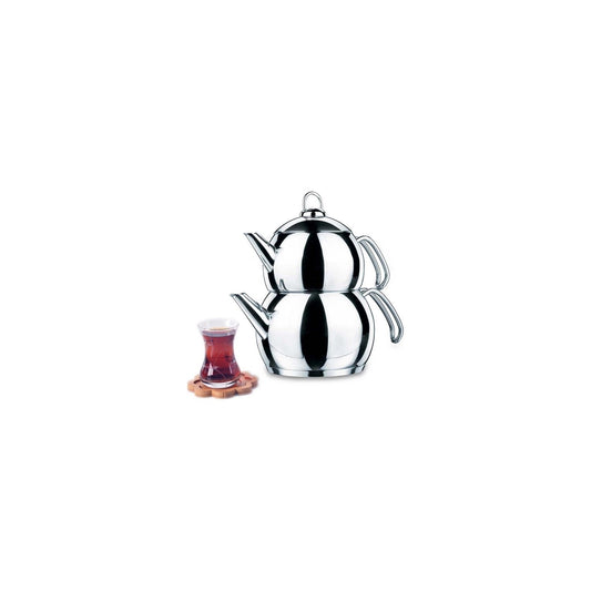 Korkmaz A104 Tombik Tea Pot Set, Stainless Steel, Solar Base, Steel
