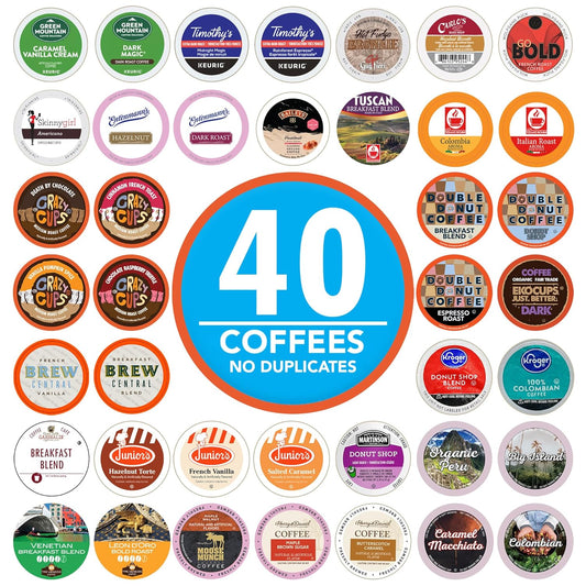 Coffee Pods Variety Pack Sampler, Assorted Single Serve Coffee for Keurig K Cups Coffee Makers, 40 Unique Cups - Great Coffee Gift