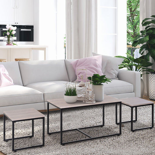 HOMCOM 3 PCs Nesting Table Coffee Table Set End Table Nightstand