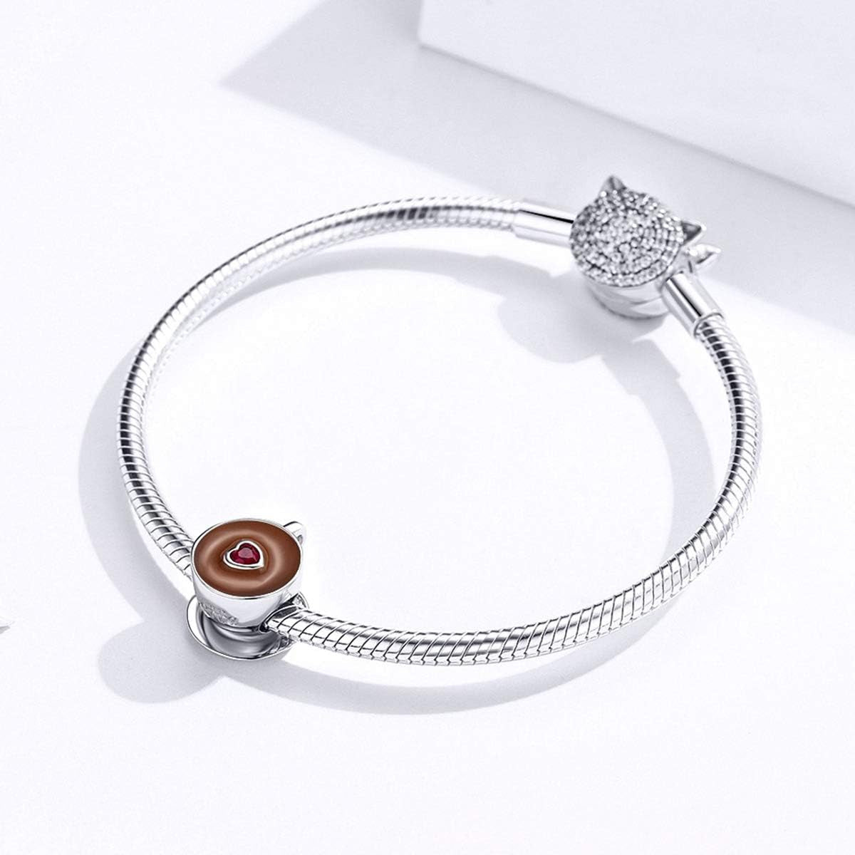925 Sterling Silver Charms for Bracelets Cat Coffee Cup Rose Flower Animal Beads Charm Jewelry Gifts for Women