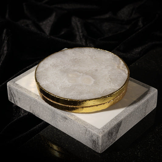 White Crystal Agate Coaster Set of 2 - 3 Colours