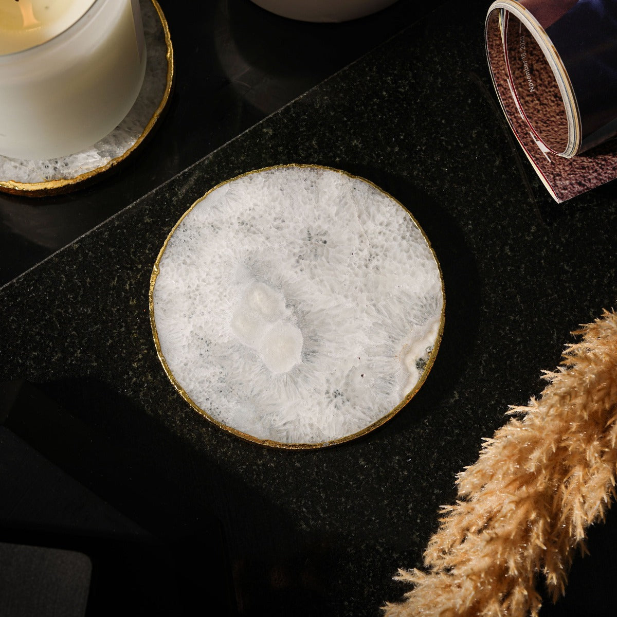 White Crystal Agate Coaster Set of 2 - 3 Colours