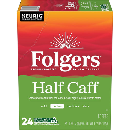 1/2 Caff Coffee, Medium Roast Coffee, Keurig K-Cup Pods, 24 Count Box