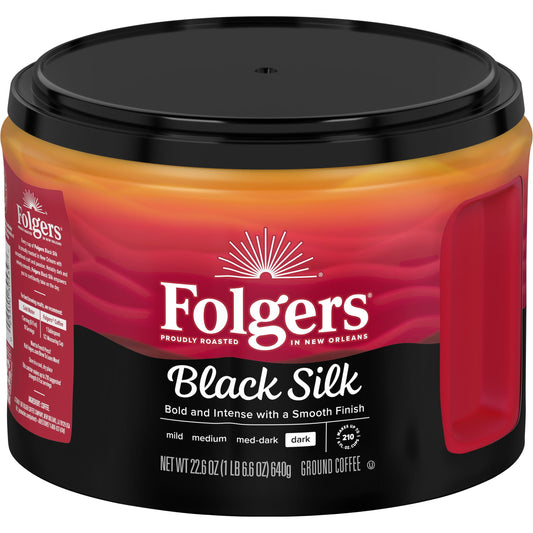 Black Silk Ground Coffee, Smooth Dark Roast Coffee, 22.6 Ounce Canister