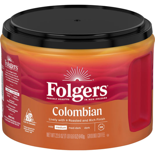 (4 Pack)  Colombian Ground Coffee, Medium Roast, 22.6 Ounce Canister