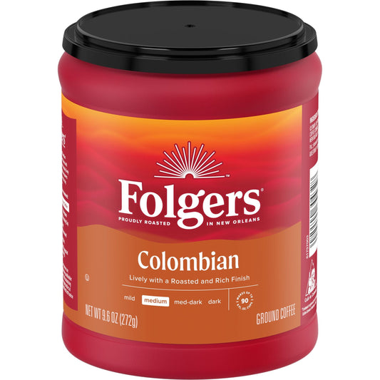 Colombian Ground Coffee, Medium Roast, 9.6 Ounce Canister