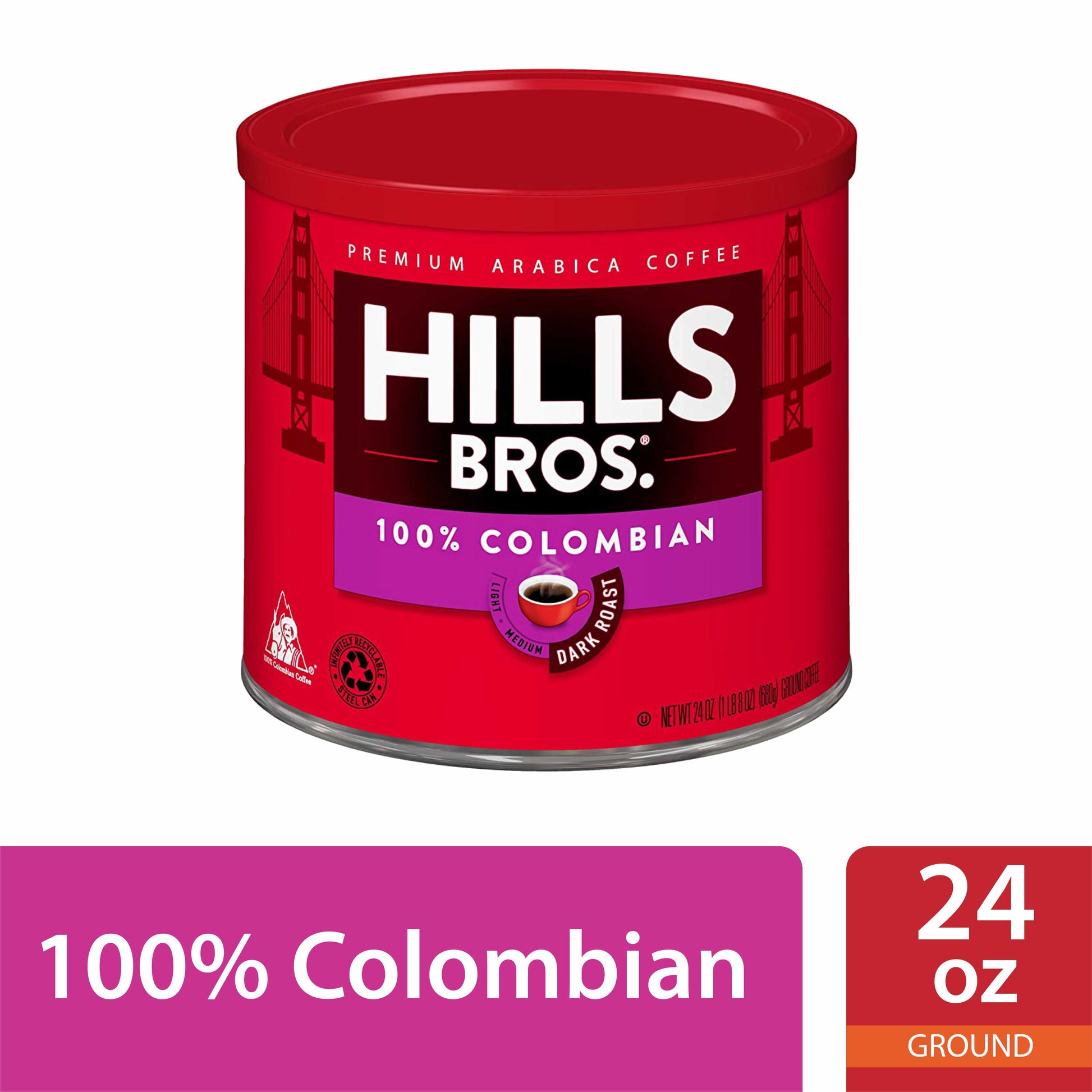 . Coffee 100% Colombian Ground Coffee, Dark Roast, 24 Oz