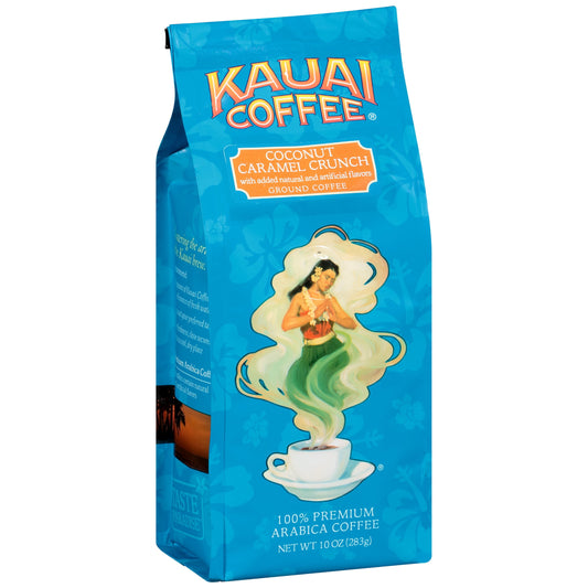 Kauai Ground Coffee, Coconut Caramel Crunch, Medium Roast, 10 Oz Package