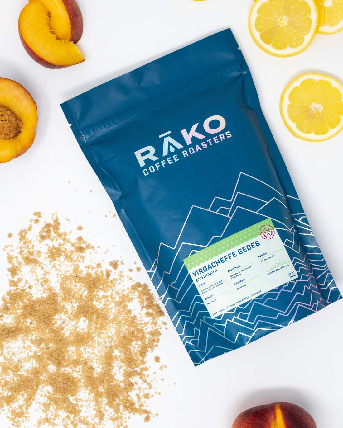 RĀKO COFFEE ROASTERS Yirgacheffe Gedeb, Single Origin Ethiopia Direct Trade, Whole Bean Specialty Coffee, Light Roast, 12 Oz. Bag, 1-Pack