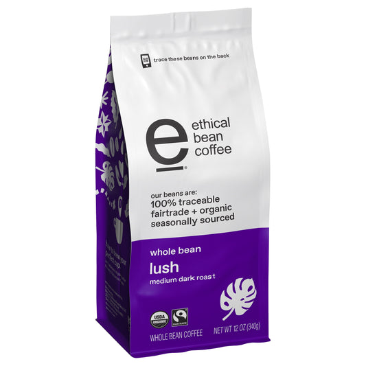 Fair Trade Organic Coffee, Lush Medium Dark Roast, Whole Bean Coffee, 12 Oz. Bag