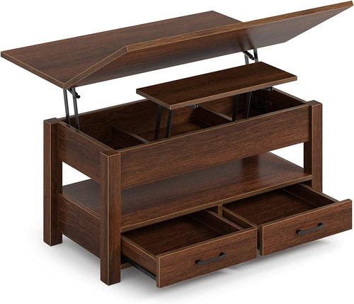 Espresso Lift Top Coffee Table With Drawers And Hidden Compartment