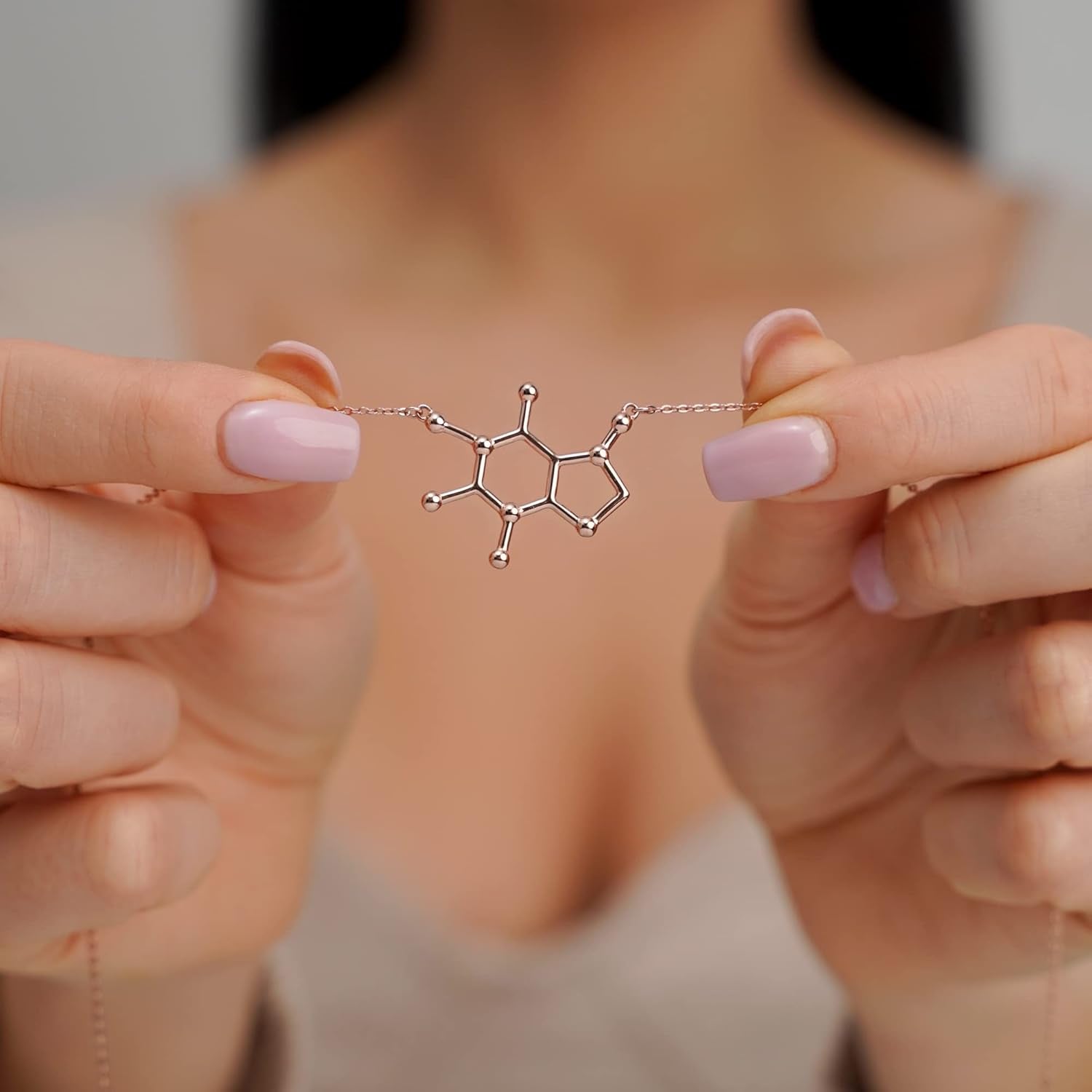 Caffeine Molecule Necklace - 925 Sterling Silver Jewelry for Coffee Lovers & Science Enthusiasts