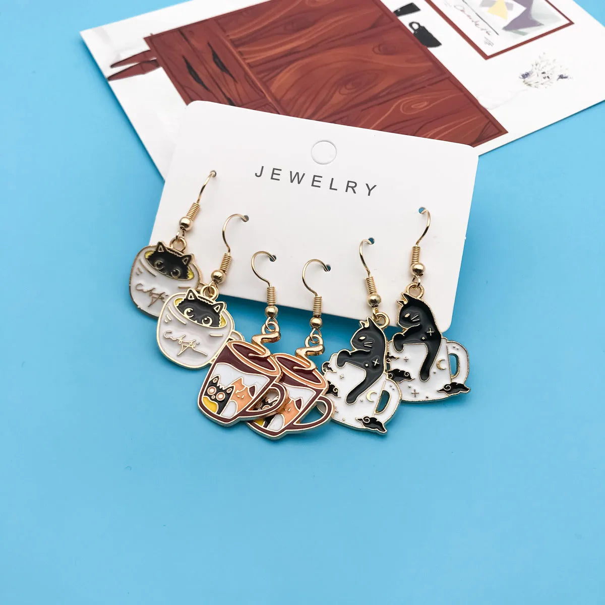 3Pairs/Set Fashion Exquisite Cute Teacup Cat Earrings Little Cat in a Coffee Cup Accessories for Women Gift for Cat Lover