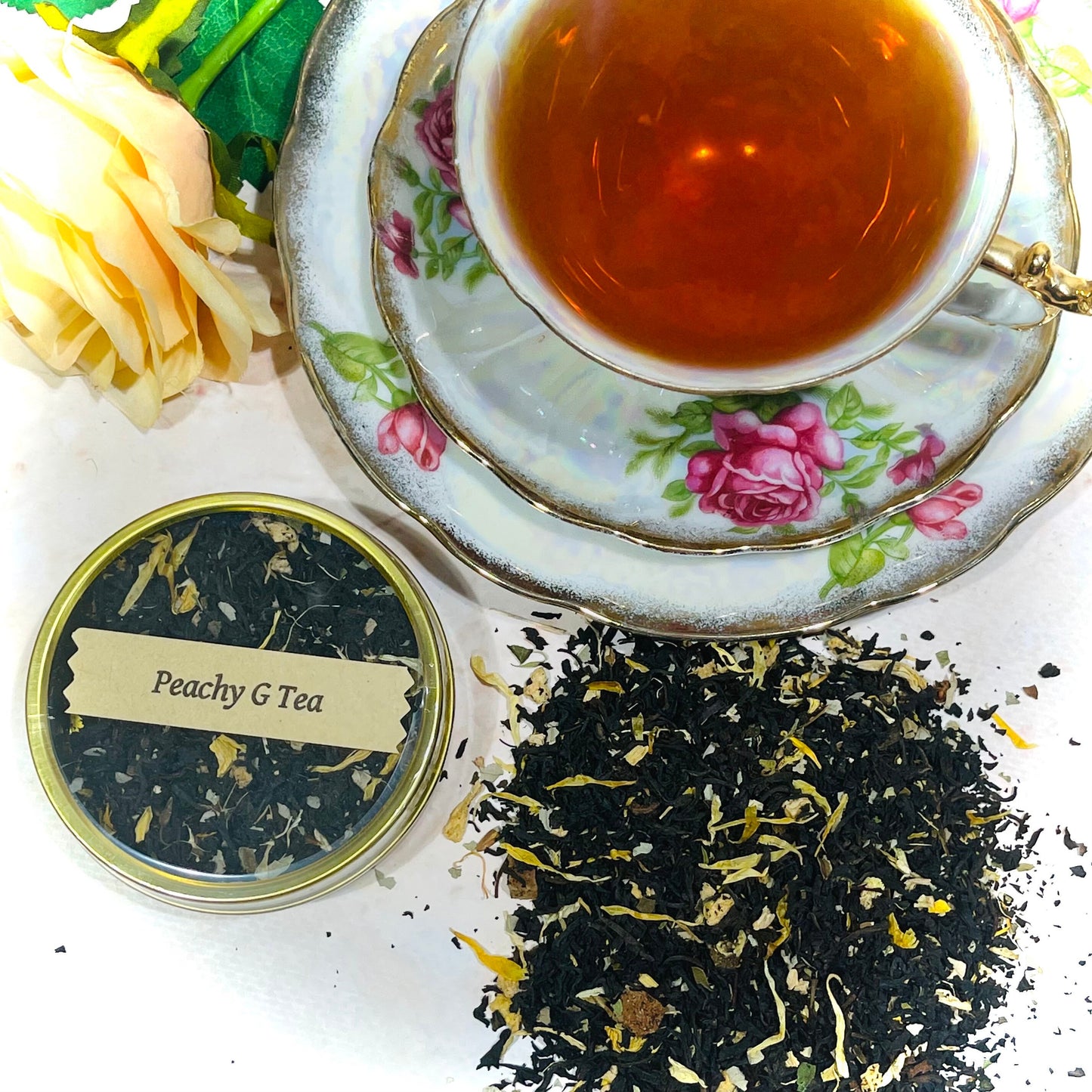 Peachy G Tea Loose Leaf Black Tea with Peaches and Flower Petals