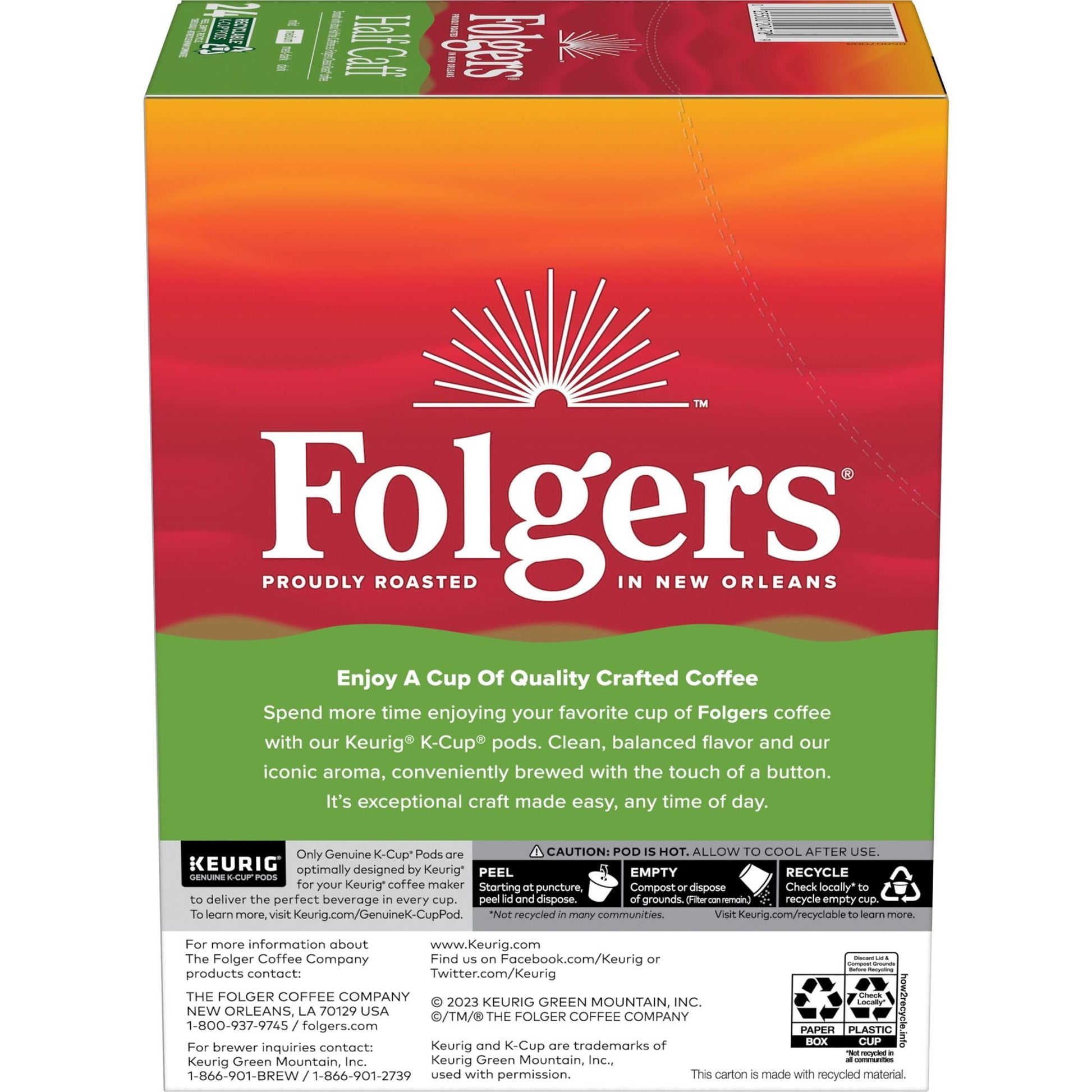 1/2 Caff Coffee, Medium Roast Coffee, Keurig K-Cup Pods, 24 Count Box