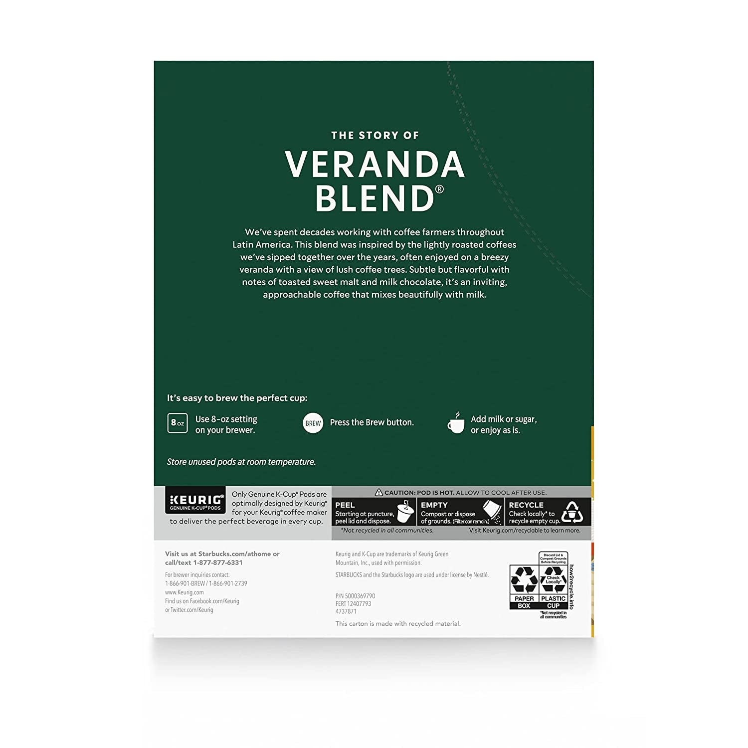 Starbucks K-Cup Coffee Pods—Starbucks Blonde Roast Coffee—Veranda Blend for Keur