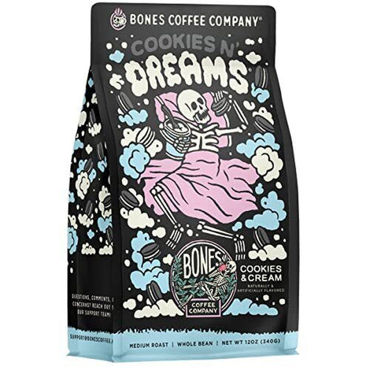 Bones Coffee Company Cookies 'N Dreams Ground Coffee Beans Cookie & Creams 12 Oz