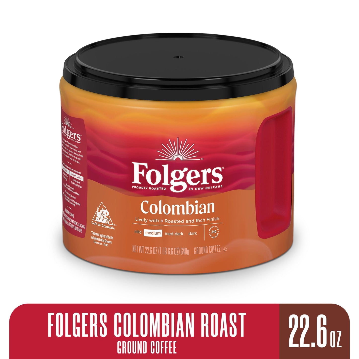 (4 Pack)  Colombian Ground Coffee, Medium Roast, 22.6 Ounce Canister