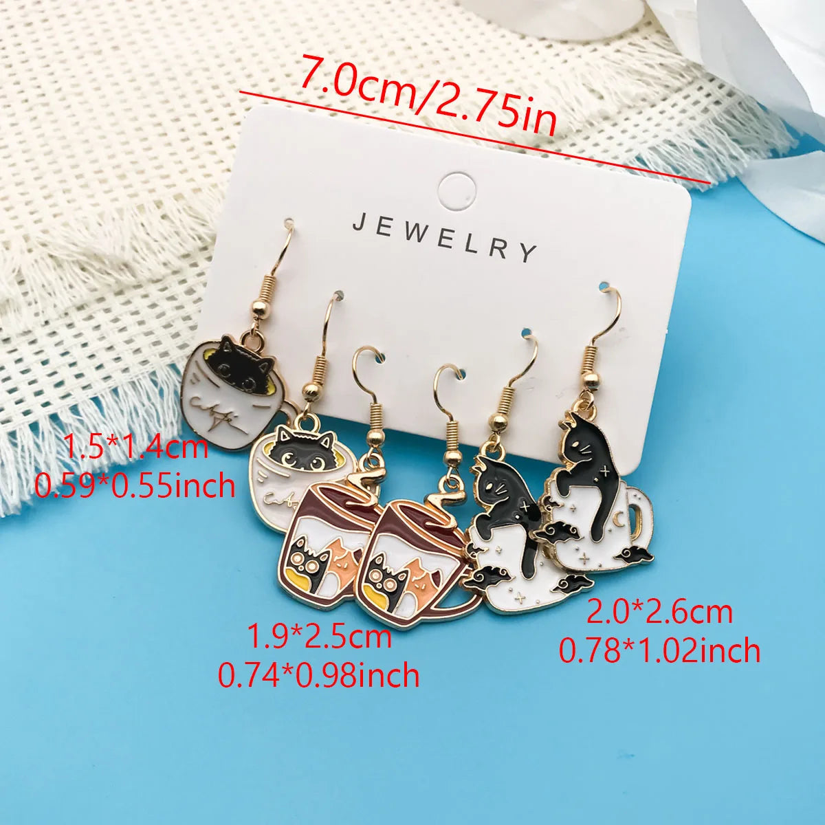 3Pairs/Set Fashion Exquisite Cute Teacup Cat Earrings Little Cat in a Coffee Cup Accessories for Women Gift for Cat Lover